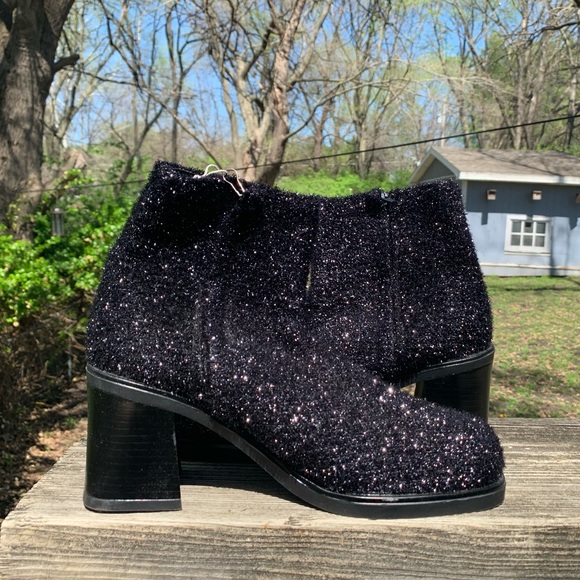 Fabulous 90’s Black Sparkle Platform Zip Boots - Picture 6 of 10